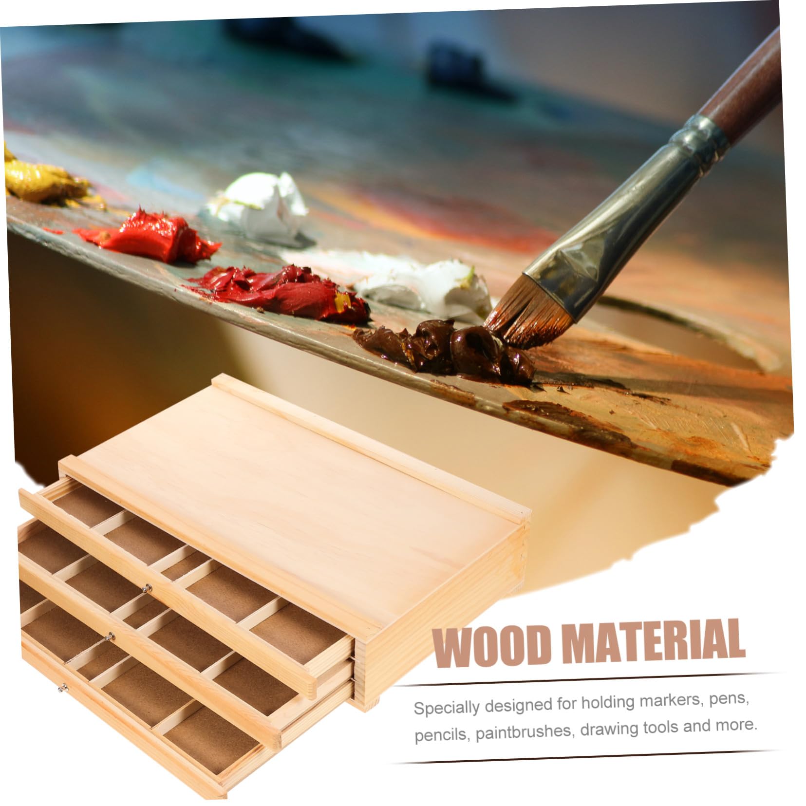 LIFKOME Holz Stiftehalter Schublade Pinselhalter Aus Robustem Kunststoffrahmen Dreilagiger Schreibtisch Organizer Für Künstler Zeichenutensilien Schreibbedarf
