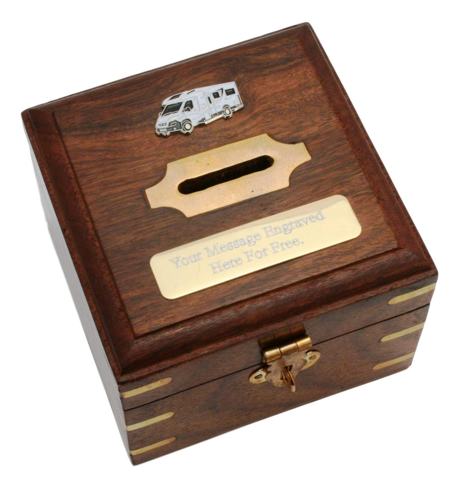 Gamekeepers Cottage gifts Campervan Wooden Money Box Chest With FREE Engraving Gift 559