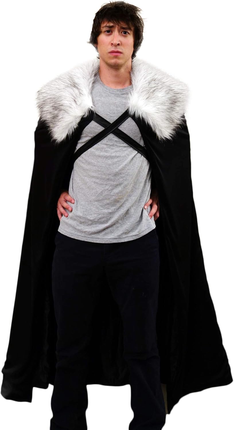 Viking Lord Halloween Costume - Cloak Cape of Fur Adult Men Womens Vikings Sword Brown Cosplay Game, Grey, Large - Image 5
