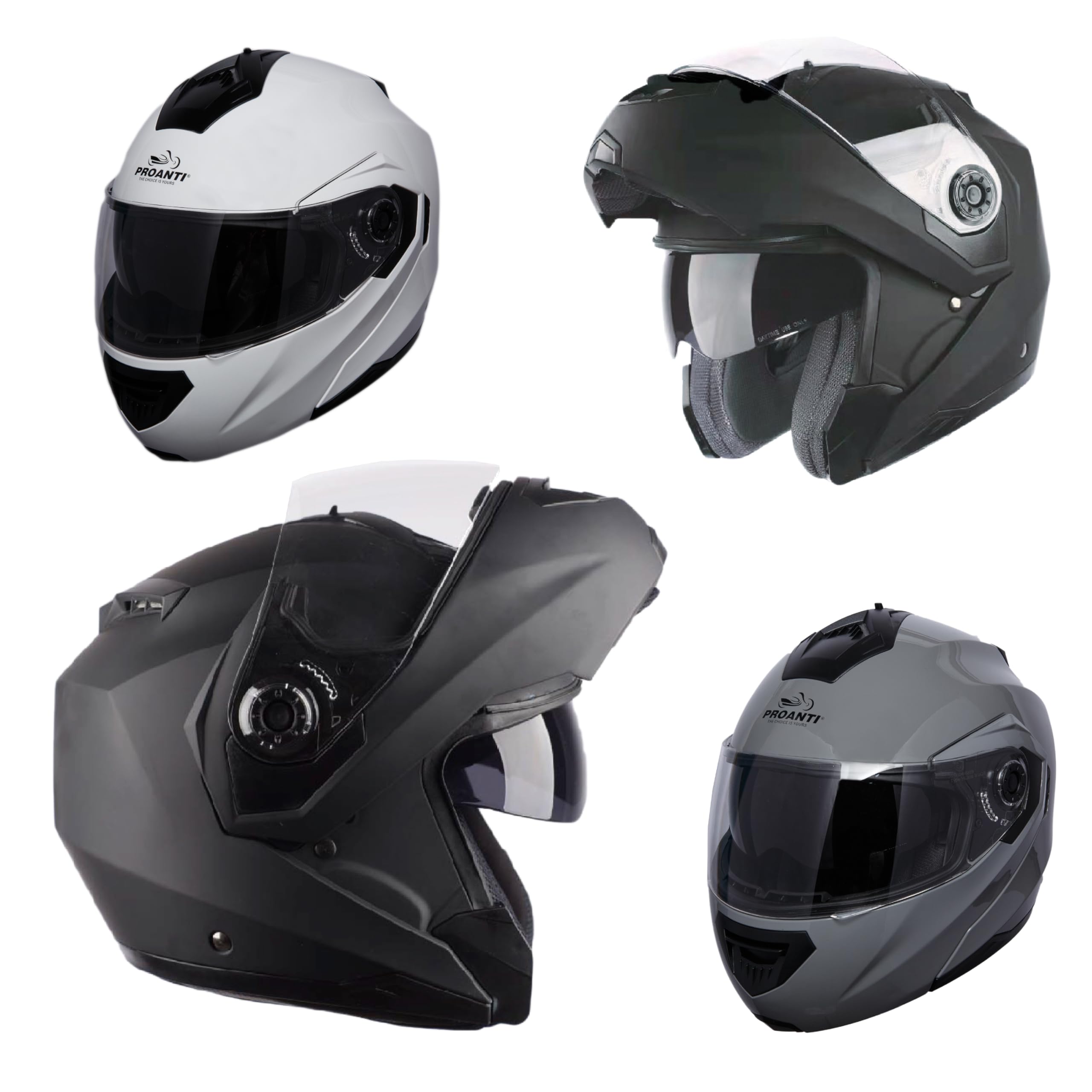 PROANTI Kask motocyklowy z klapą, modułowy kask motocyklowy z wizjerem i wbudowaną ochroną przed słońcem, szary