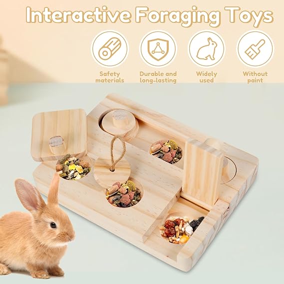 Guinea Pig Foraging Toys 6 in 1 Wooden Hamster Interactive Enrichment Toys Puzzle Treat Dispenser Toys Mental Stimulation Toy for Small Animals Hamsters Guinea Pigs Rabbits Chinchillas Gerbils