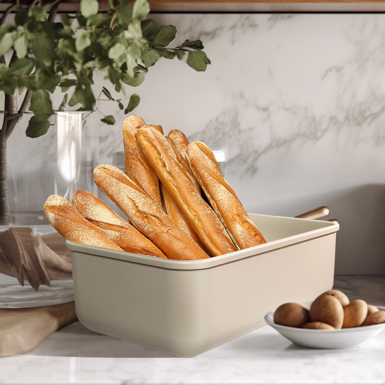 ExiBryony Bamboo Fiber Bread Box Bread Container with Bamboo Cutting Board Bread Storage for Kitchen Smooth Surface Large Modern Bread Box 15.6?Ç¥ x 8.9?Ç¥ x 5.3?Ç¥