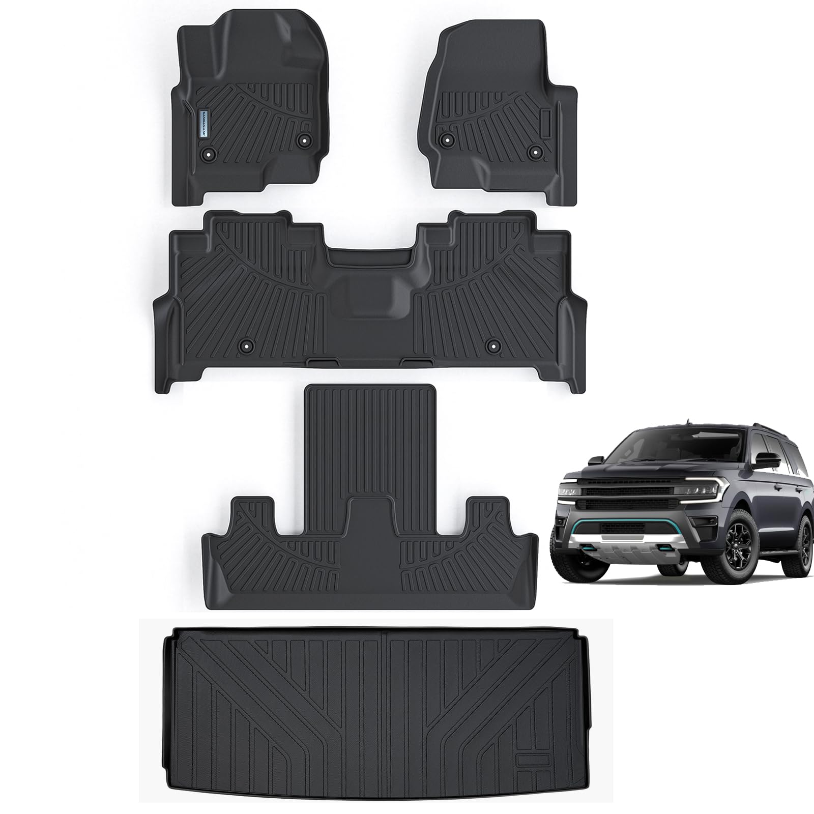 Floor Mats & Trunk mat for Ford Expedition 2018-2023 2024 (Only Fit 7 Seats) (2 Row Bucket Seat)-Not Fit MAX,TPE All Weather Protection 3 Rows Car Floor Liners with Cargo Liners