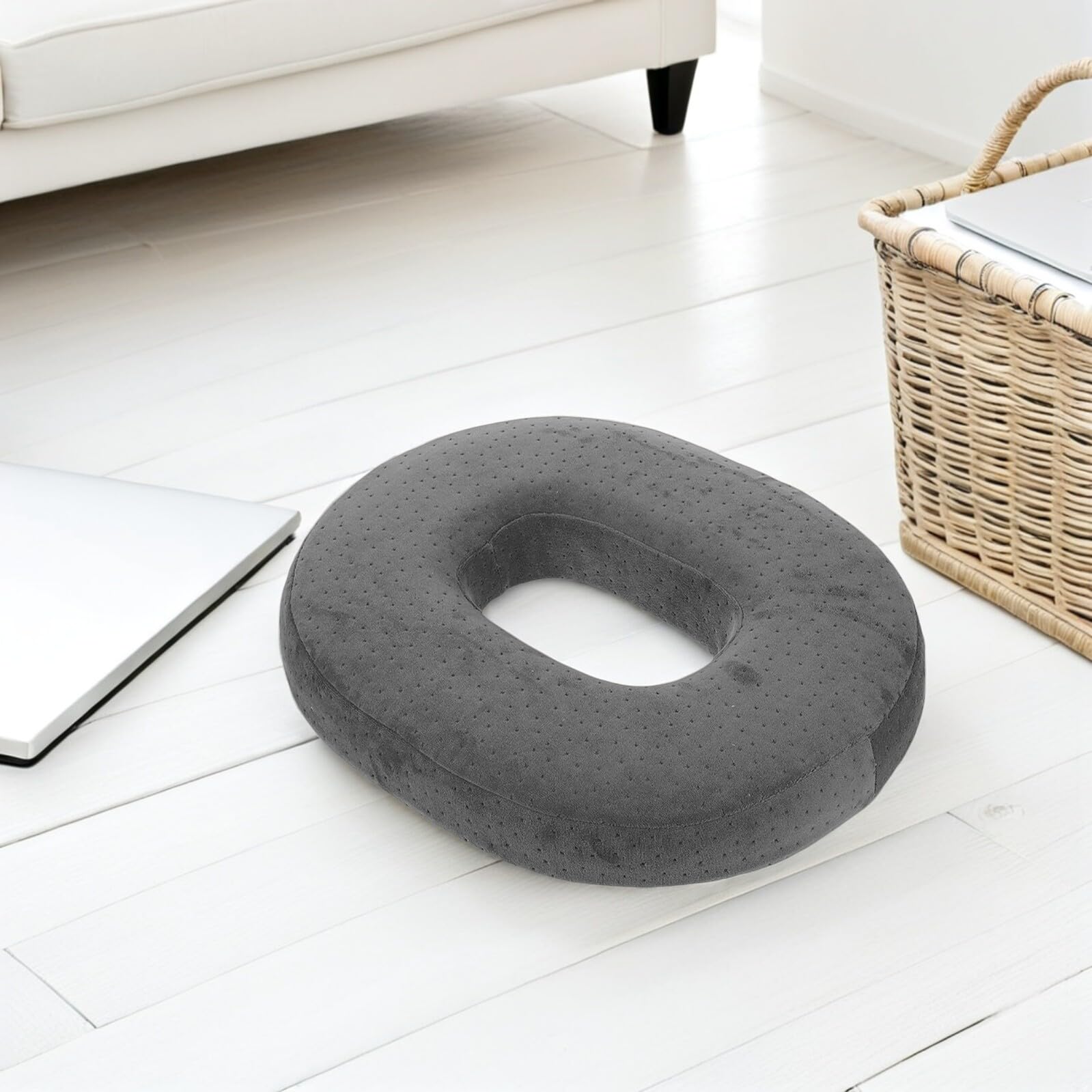 Healifty Cojín de Asiento Ovalado de Espuma Viscoelástica 43X35X7 CM con Funda de Terciopelo Gris Transpirable Almohadilla Ergonómica Tipo Donut para Silla de Oficina Taburete y Silla de