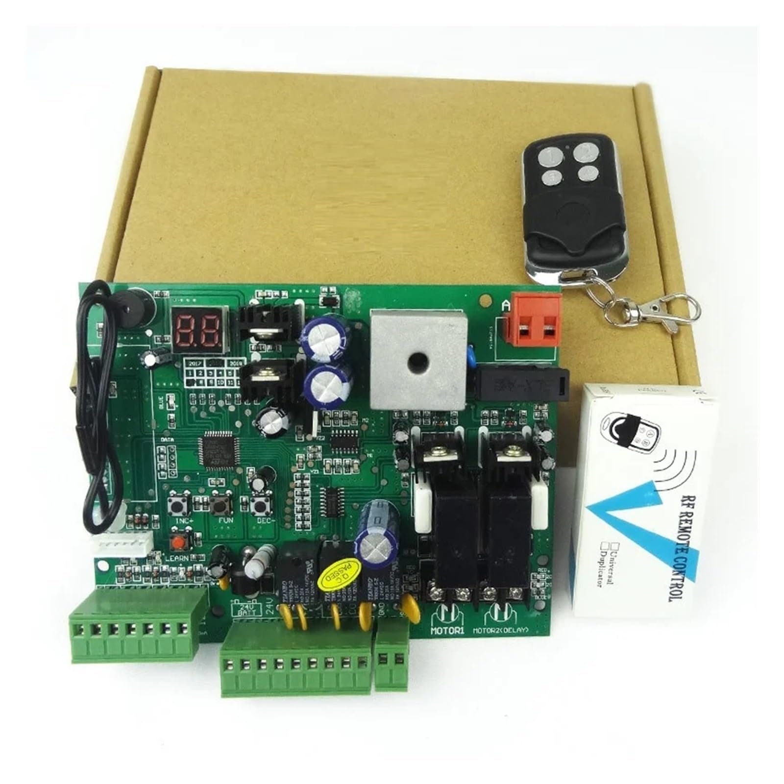 Ouvre-porte coulissant automatique, Ouvre-porte battante DC24V, unité de commande de moteur, contrôleur PCB, Circuit imprimé, carte électronique Kit système de sécurité pour portail coulissant(2 Remot