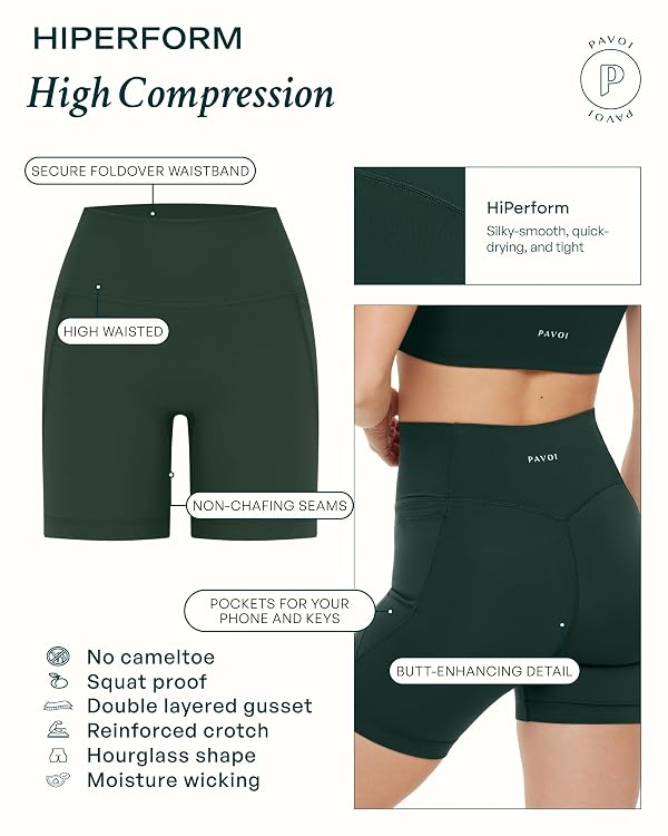 PAVOI ACTIVE HiPerform Collection | Women's Performance High Waisted 6" Butt Sculpting Workout Biker Shorts with Pockets | XX-Small, Moss by PAVOI ACTIVE - Used condition - Image 4
