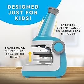 NATIONAL GEOGRAPHIC Microscope for Kids - Science Kit with an Easy-to-Use Kids Microscope, Up to 400x Zoom, Blank and Prepared Slides, Rock & Mineral Specimens, STEM Project Toy