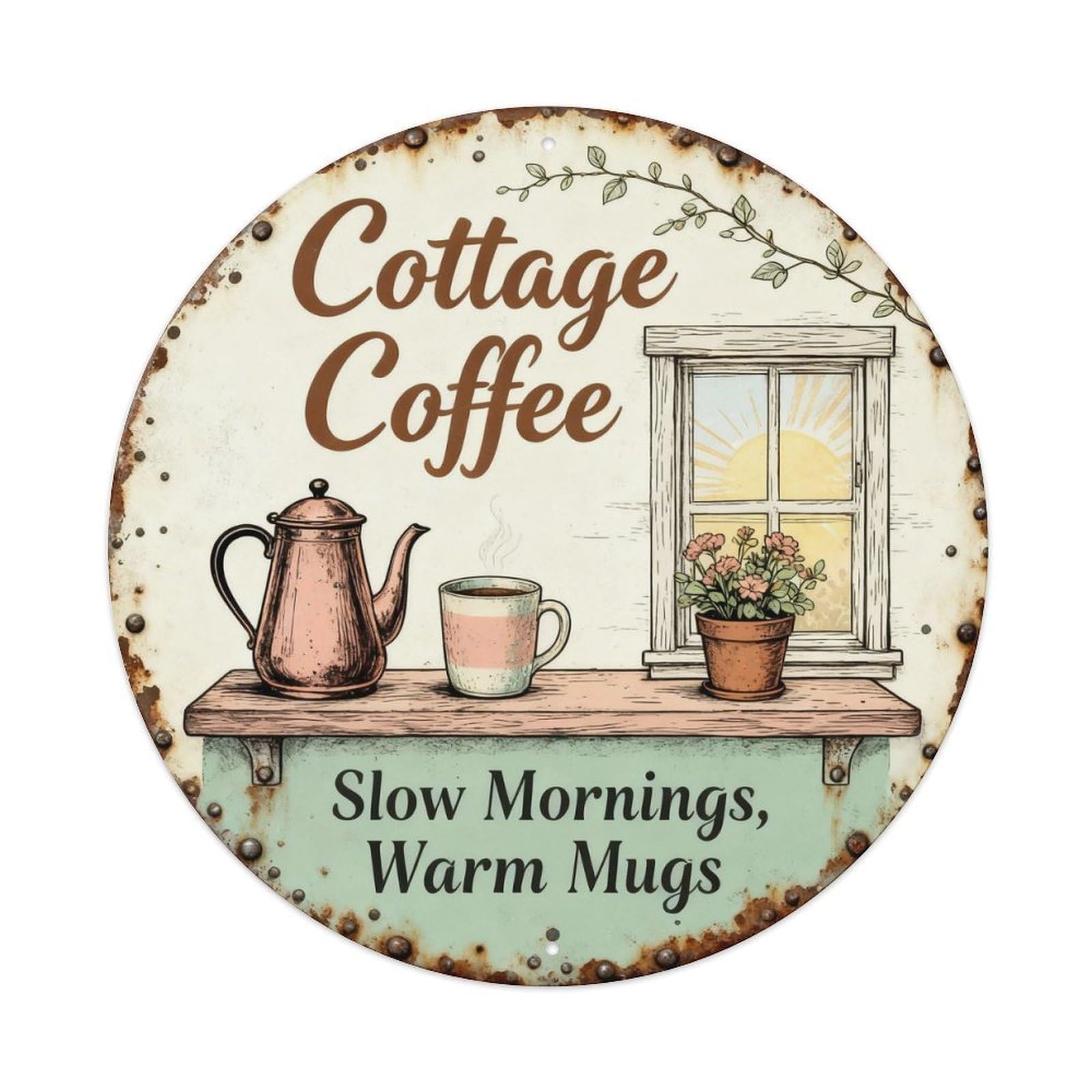 Cottage Coffee Morning Decor Metal Tin Sign Plaque