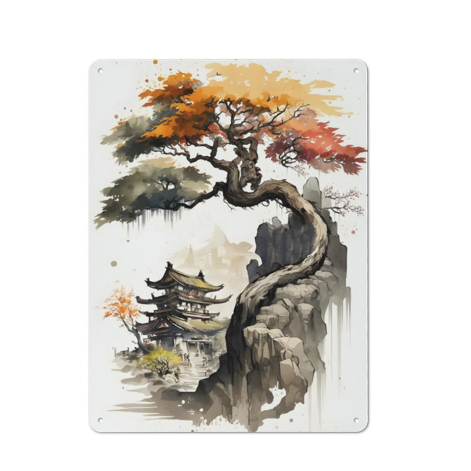 Junmoney Watercolors Japanese 10 Cottage Style Metal Wall Decor 40X30cm, Tin Wall Plaque For Kitchen, Cottage, Porch Or Garden Room
