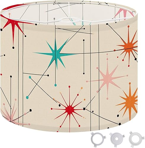 Pantalla de lámpara de tambor, estilo bohemio de los años 50, mediados de siglo, moderna, vintage, retro, de los años 50, diseño de estrellas,