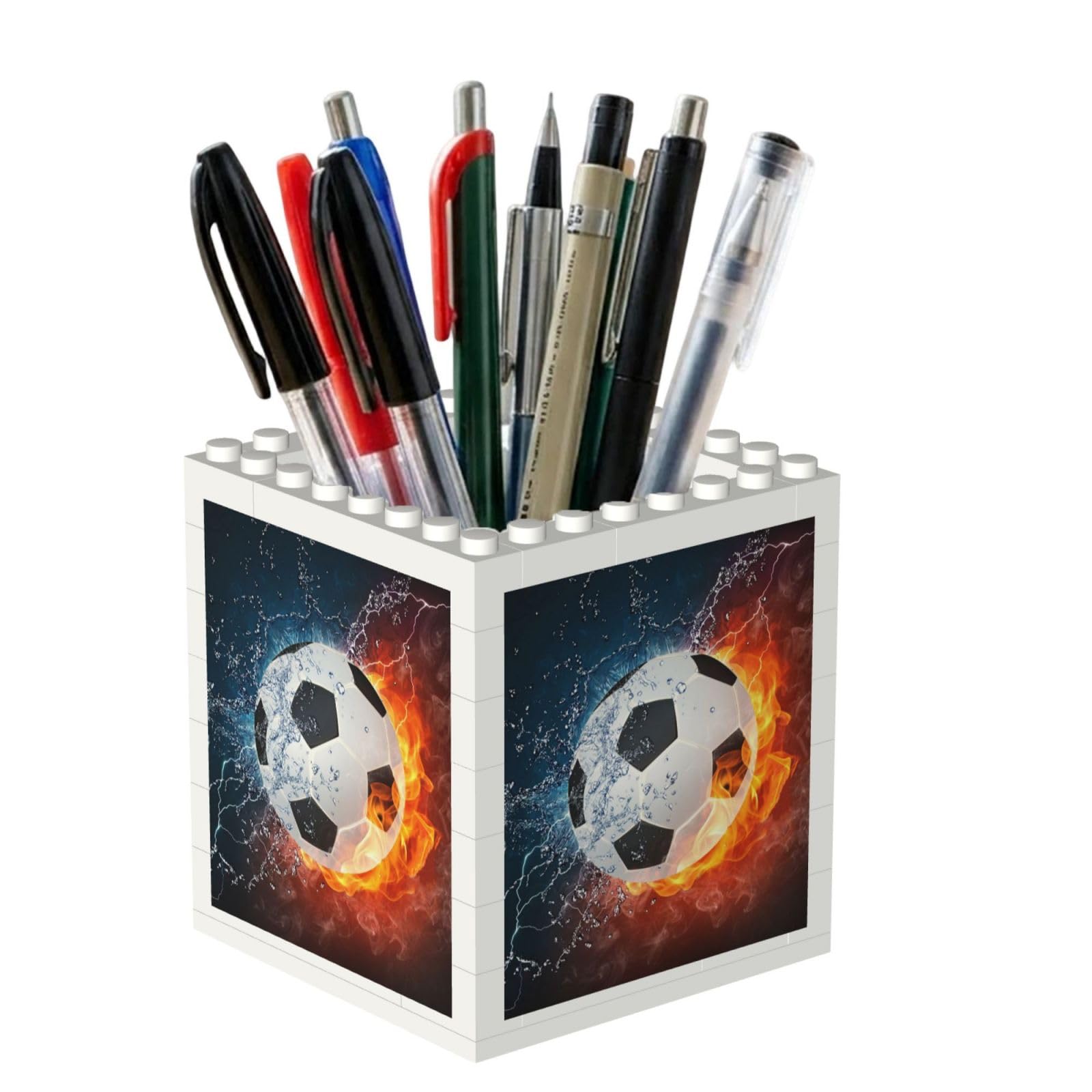 Poadnly Soccer Ball On Fire And Water, Pen Pot Pencil Holder for Office Home School, Compact Desk Organiser for Office Stationery