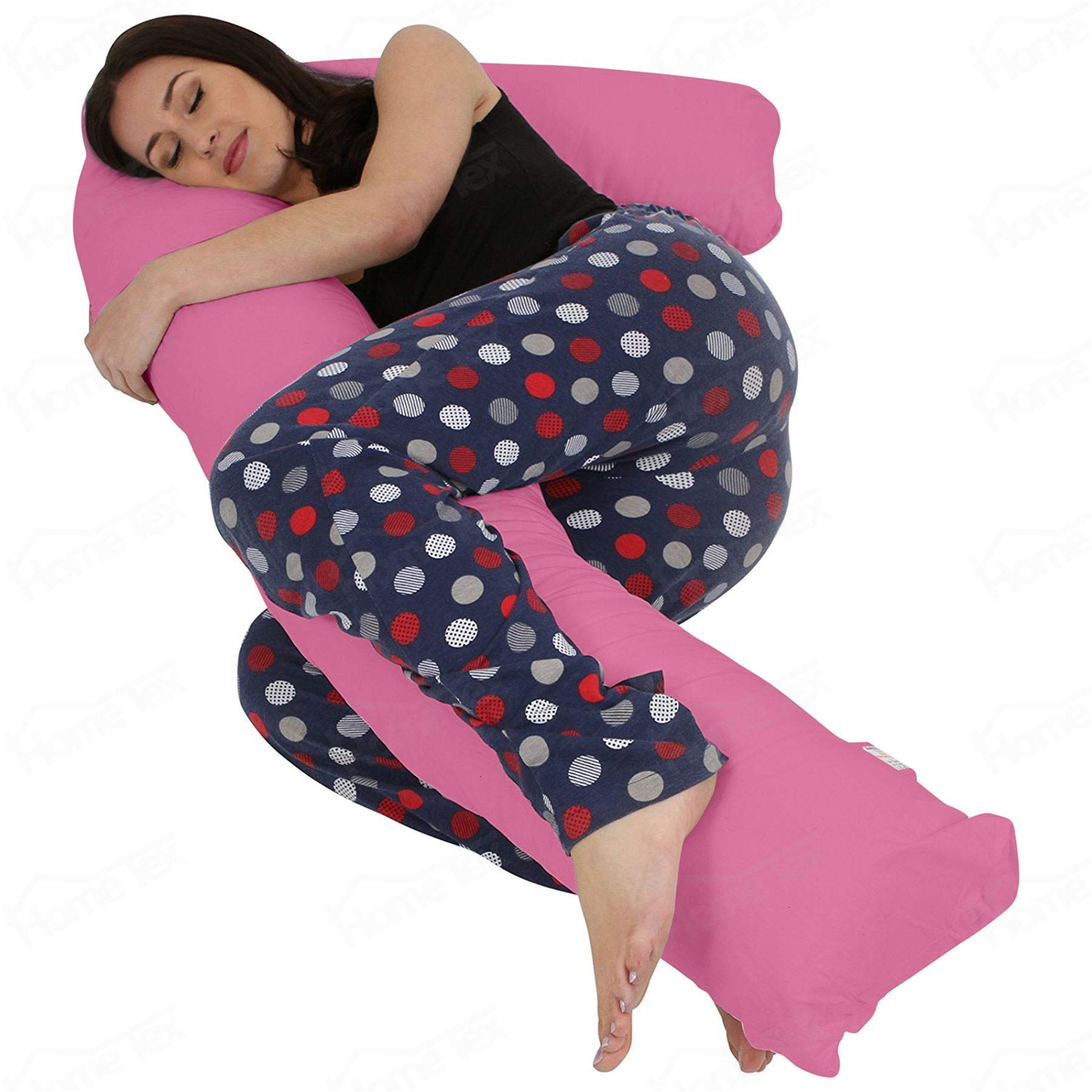Hometex L Shaped Support Pillow and Case (Pink) - Pregnancy Maternity Comfort