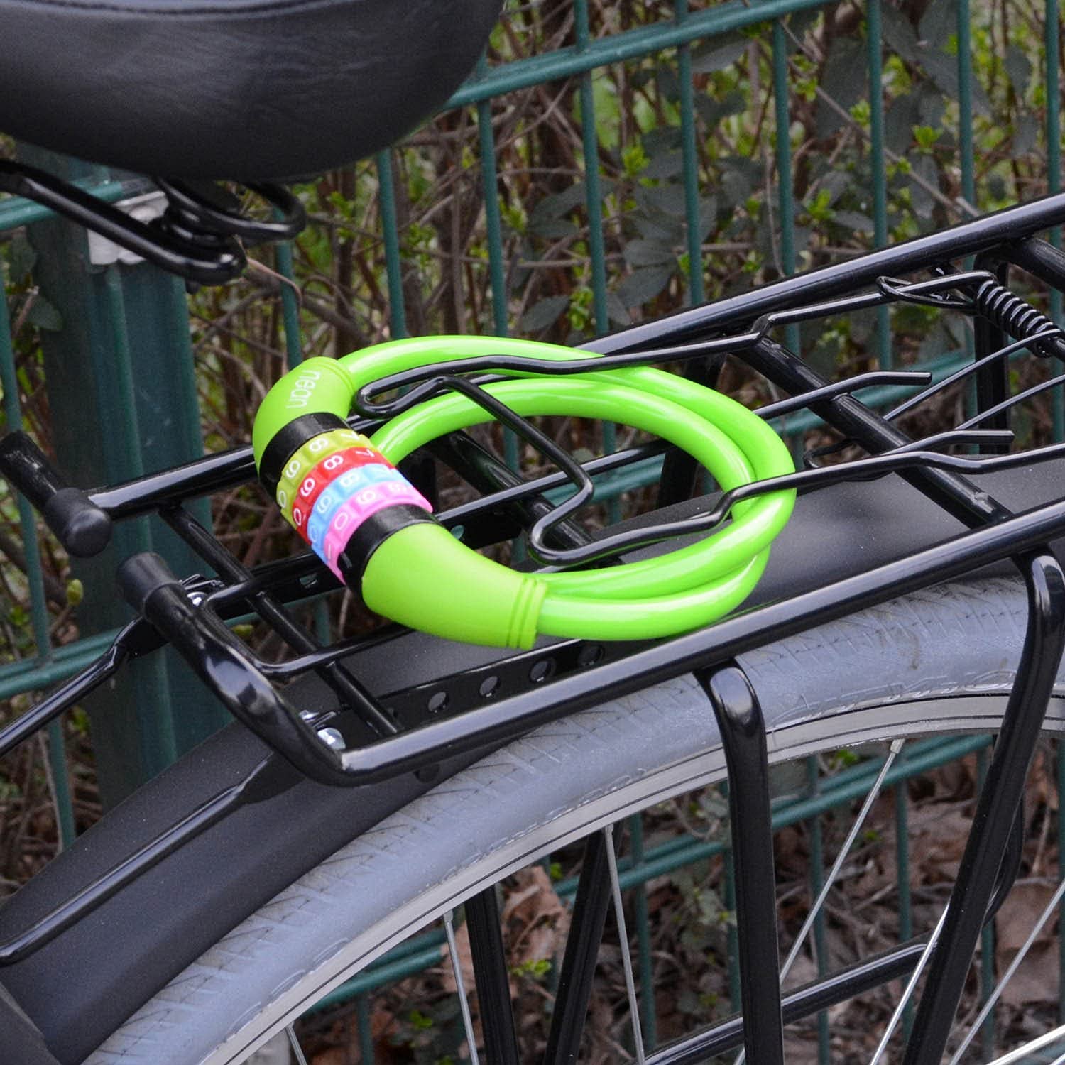 Nean, cavo spiralato con lucchetto per la bicicletta dei bambini, serratura a combinazione numerica, colorato, 10 x 650 mm (verde)