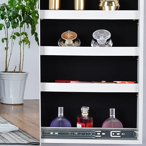 Miniatura 4 de HOUAGI Armario de joyería con espejo, organizador de armario de joyería montado en la paredpuerta, espejo de longitud completa de 42.5 pulgadas de