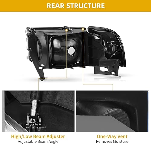 Miniatura 38 de DWVO Conjunto de faros delanteros compatible con Dodge Ram 1994-2001 1500/1994 1995 1996 1997 1998 1999 2000 2001 2002 Dodge Ram 2500 3500 de OE