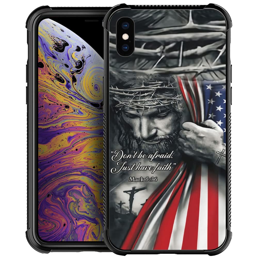 DAIZAG Case Compatible with iPhone Xs Max,Shockproof Soft Phone Cover for Boy Men Gift Case,Christian Jesus God Bless American Flag