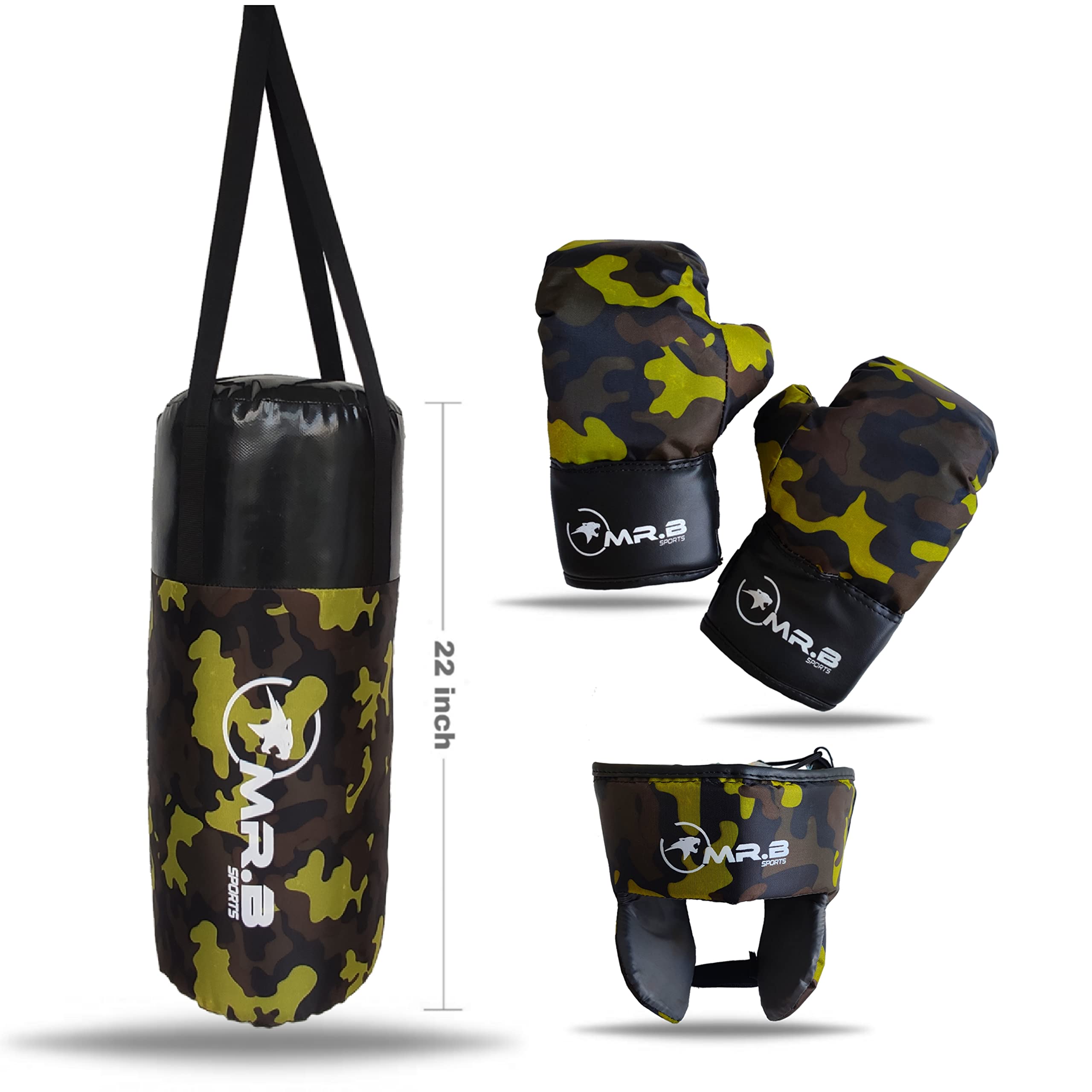 MR.B SPORTS Kids Boxing kit Yellow (Filled Punching Bag, Gloves and Headgear, Age 7-13 Years)