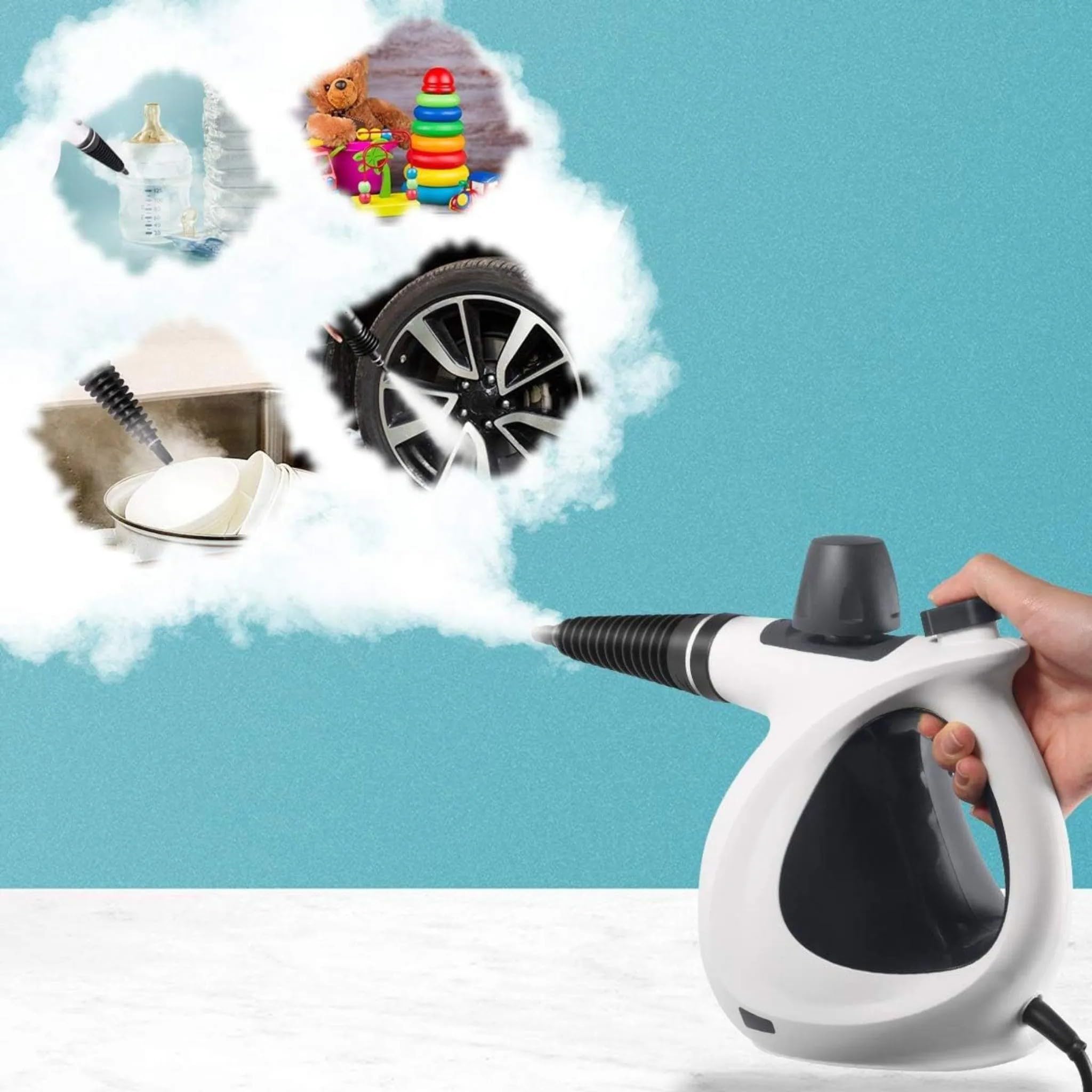 Pulitore a Vapore Portatile Steamla – Scioglie Grasso e Sporco Ostinato, Multiuso per Cucina, Bagno, Auto, con Accessori Inclusi