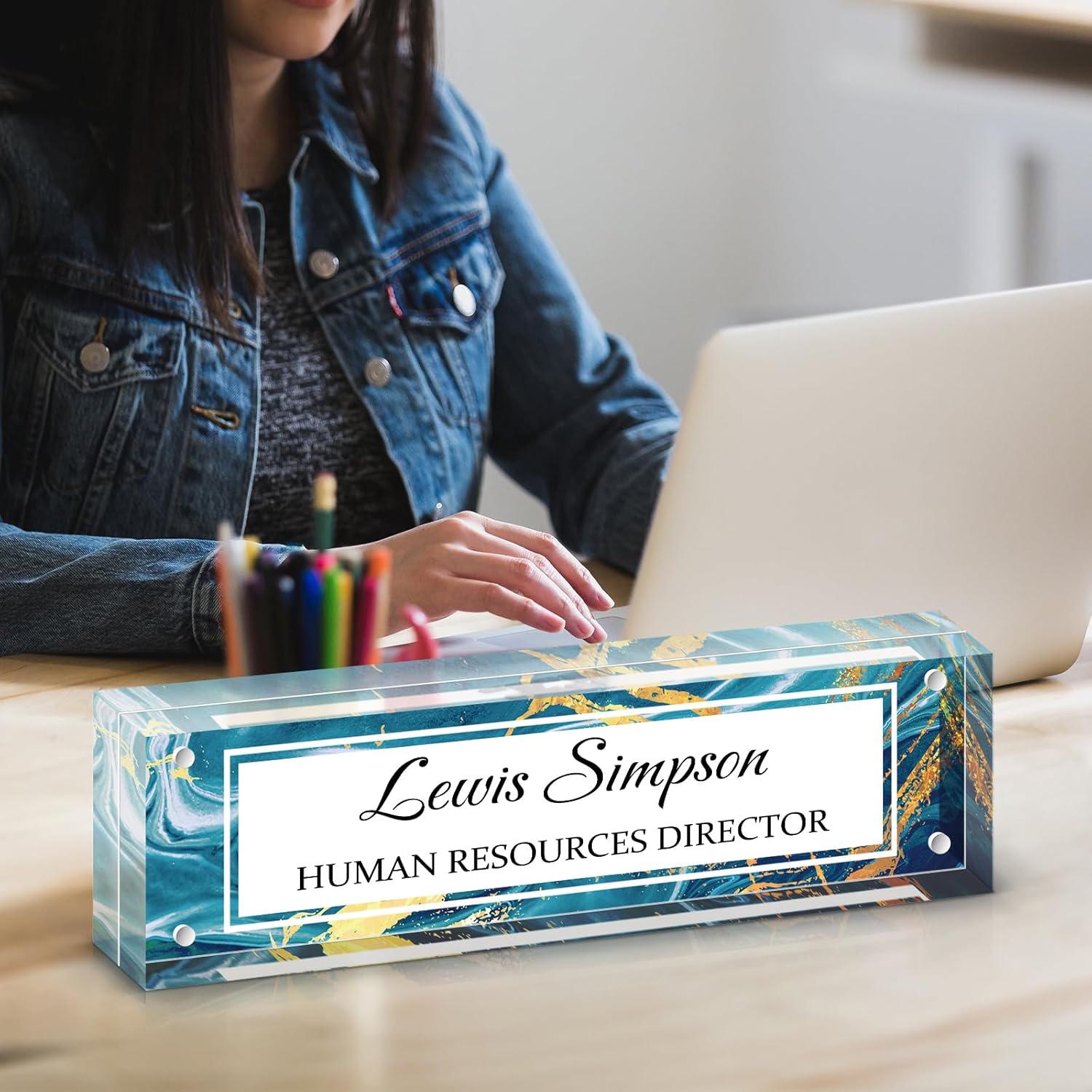 Name Plate for Desk, Desk Double sided pattern Name Plate Personalized Office Desk Decor for Women and Men, Employee Appreciation Gifts Office Gifts for Boss, Manager, Teacher, Nurse (Green marble) - Image 5