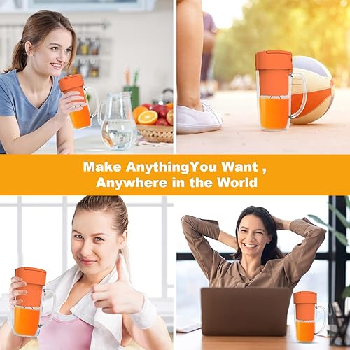 Miniatura 7 de Licuadora portátil, mini licuadora personal de 10 onzas para batidos, frutas y verduras con USB recargable, fácil de limpiar, adecuada para viajar o