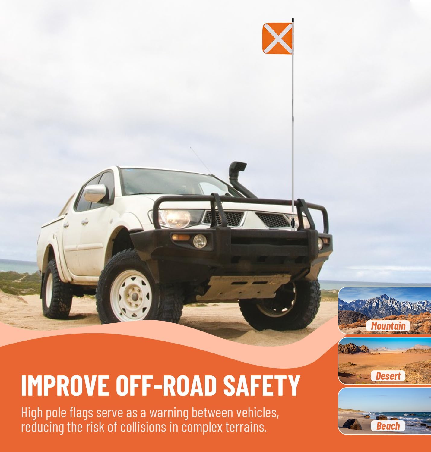 Sand Safety Flag with Barrel Spring Mounting Base, 12" x 12" PVC Reflective Flag, 9.3Ft Max Height, Compatible with UTV, ATV SUV, Truck & Off-road - Image 6