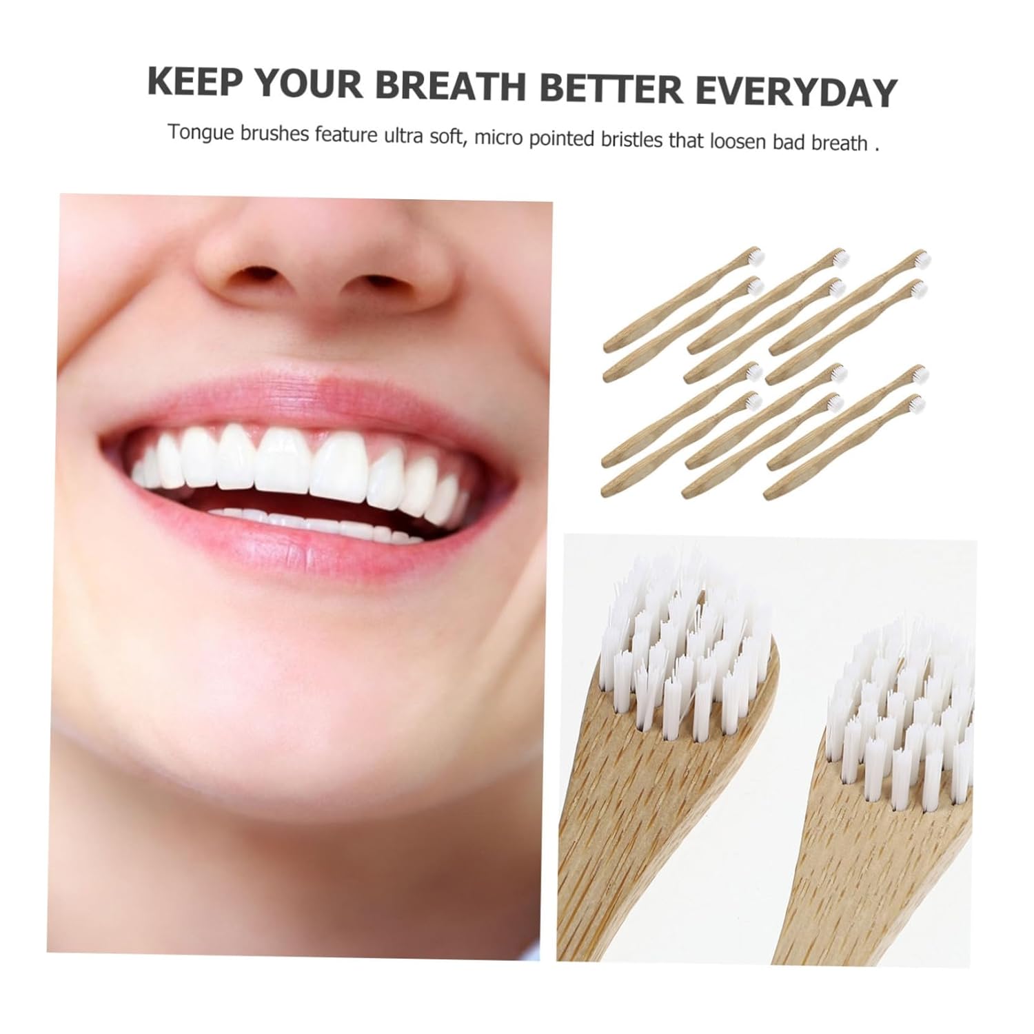12pcs Oral Tongue Scrapers Tongue Cleaning Brush Set for Boys and Girls Adults Unisex Bamboo Bristles for Bad Breath
