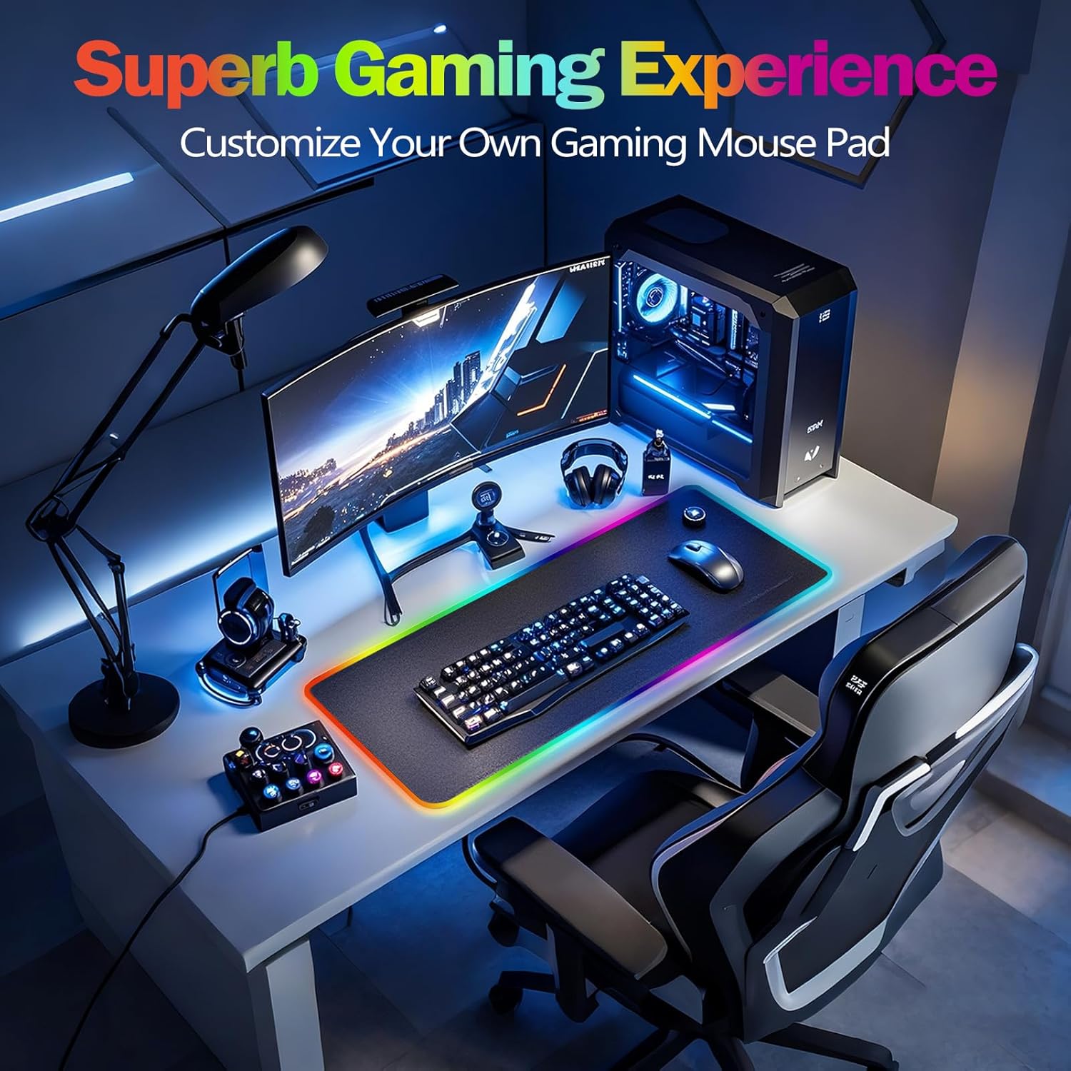 Custom Gaming Mouse Pad with Photo Personalized RGB Mouse Pad Large/XXL/XL Mouse Mat with 12 Lighting Modes for Keyboard PC Laptop Computer Office Waterproof(900x400x4mm/35.4x15.7x0.16 inches)