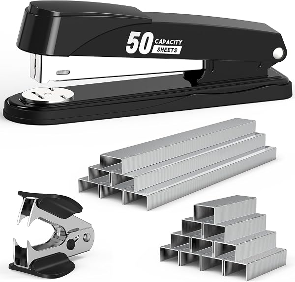 Metal Stapler Heavy Duty 50 Sheet Capacity with 1750 Staples and Staple Remover, Full Strip Staplers for Desk, No Jam, N