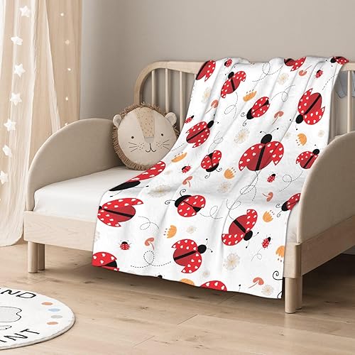 Miniatura 5 de Manta de franela de mariquita para regalo, manta de franela ultra suave y acogedora, manta de forro polar ligera y mullida, manta de felpa cálida