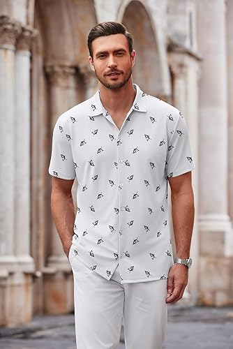 Miniatura 61 de COOFANDY Camisa casual con botones para hombre, manga corta, sin arrugas, camisa de verano