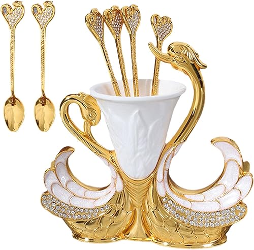 Miniatura 7 de KLKCMS Soporte de base de cisne, organizador de cuchara de postre decorativo, cuchara de café, cucharadita, cubiertos de postre para el hogar, boda,