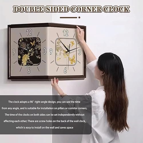 Miniatura 6 de Clock Farmhouse Double Sided Wall Clock, Retro Butterfly Flying Pattern Corner Clock Wall Decoration for Living Room Bedroom Corridor School Hotel