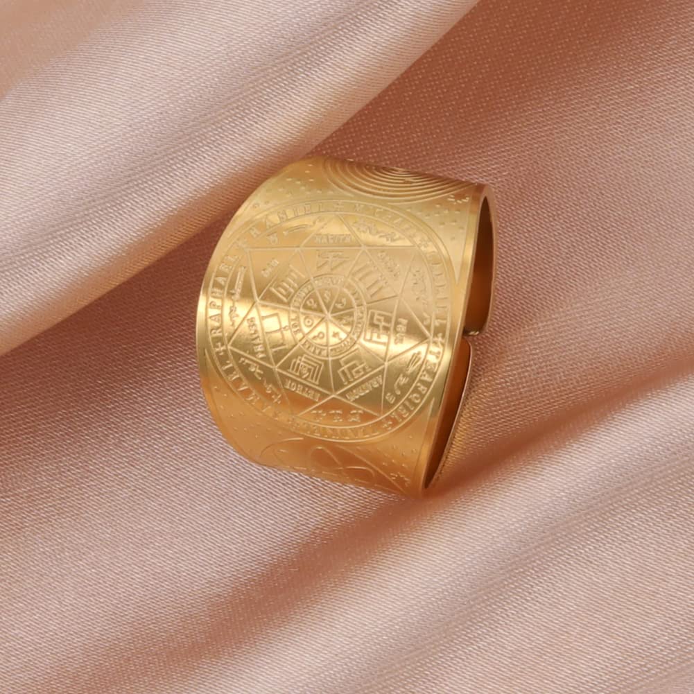 LIKGREAT Sigillo dei 7 Arcangeli Anello Metatron Cubo Anelli Sigillo di Lilith Simbolo Talismano Amuleto Anelli Religiosi Gioielli in Acciaio Inox Regali per Uomini Donne