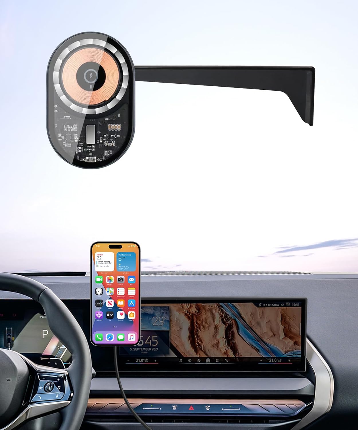 Wireless Charging car Phone Holder for 2025 2026 BMW X3 Accessories 14.9-inch Screen Fixed Clip,360° Rotation, car Phone Mount Compatible with MagSafe