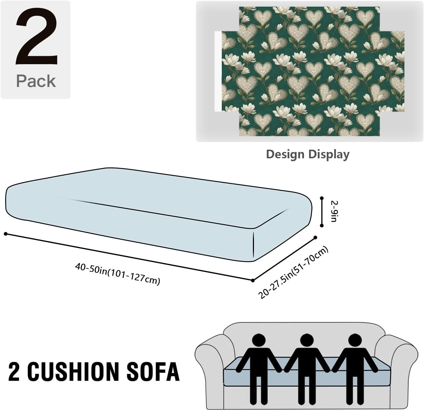 Magnolia and Hearst Green Loveseat Covers Couch Covers for 2 Cushion Couch, 2-Piece Stretch Sofa Slipcovers Anti-Slip Washable Furniture Protectors for Dogs Pets