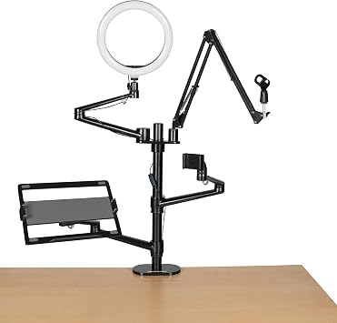 Gator Frameworks 6-in-1 Content Creator and Streaming Desktop Stand Set Includes Smartphone Clamp, Laptop Clamp, Ring Light, and More! GFW-STREAMSTAND