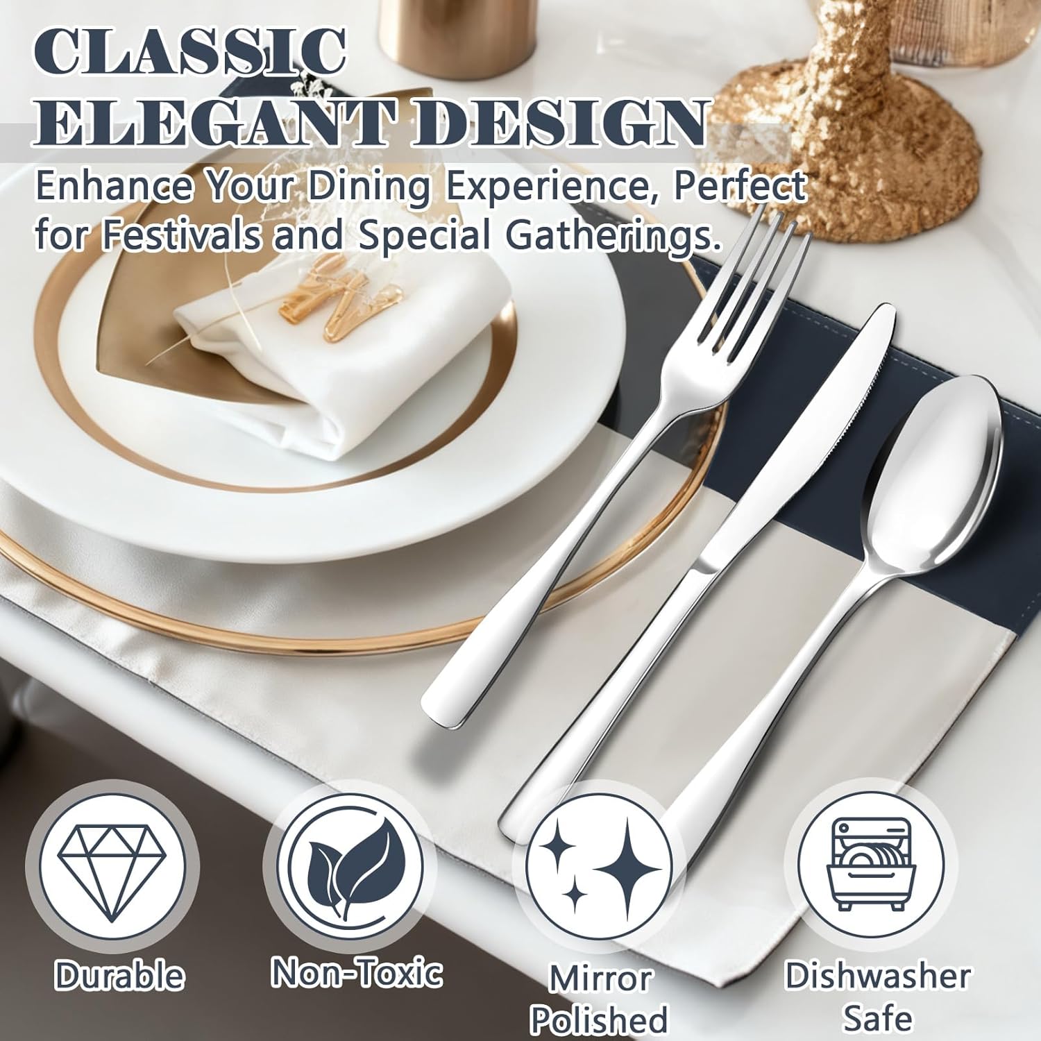 BEWOS 49-Piece Silverware Set with Organizer - Stainless Steel Silverware Set for 8 with Steak Knives and Drawer Organizer, Mirror Polished Flatware Set for Home and Restaurant, Dishwasher Safe - Image 7