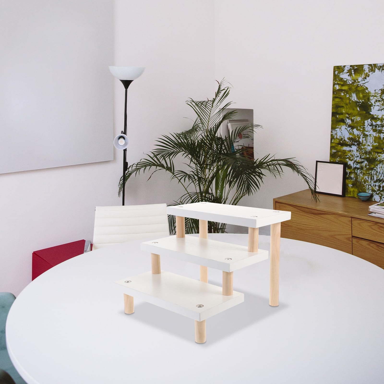 POPETPOP Holz Displayständer 3 stufig Tisch Organizer aus Massivholz 24x12cm Weiß Präsentationsregal für Figuren und Dekoration