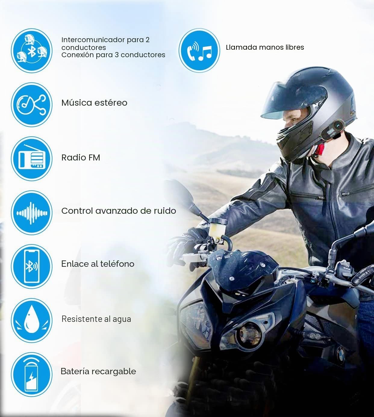FreedConn 2xTCOM-SC Auriculares Intercomunicador Moto Bluetooth para Motocicletas, Intercom Casco Moto para 2-3 Motoristas, Sistema Comunicación con Compartir Música, Bluetooth V5.0