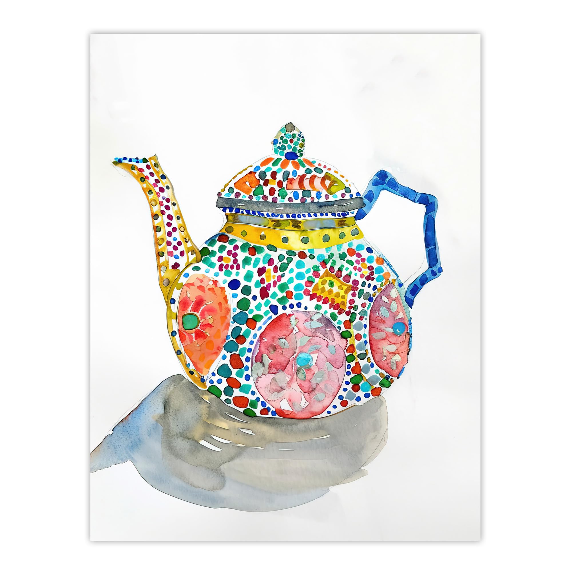 Artery8 Teapot Colourful Patterns Watercolour Folk Art Kitchen Large Wall Art Poster Print Thick Paper 18X24 Inch