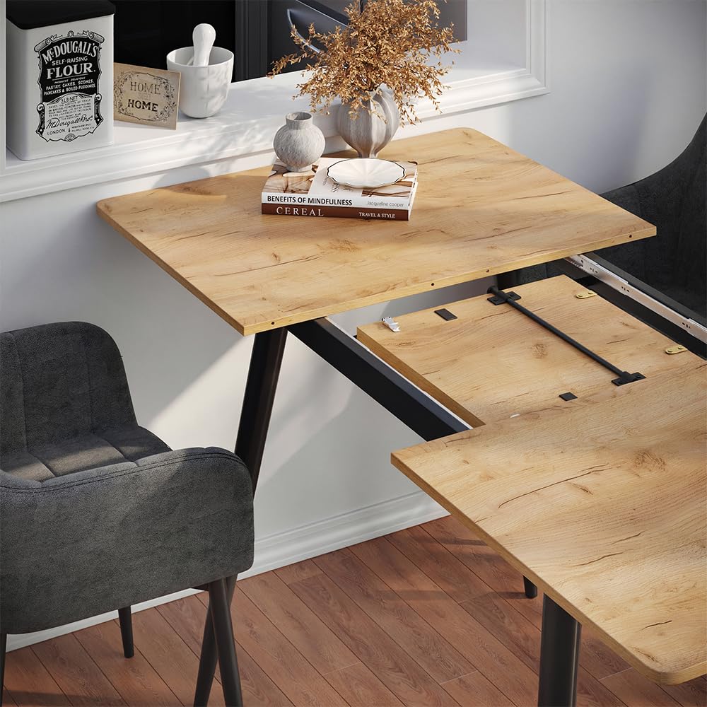 Vicco Table de Salle à Manger Beaver, Chêne doré/Noir, 120-160 x 80 cm