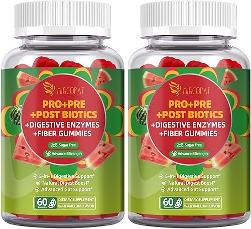 Miniatura 11 de Gomitas Pre y Post Probióticas, Enzimas Digestivas 5 en 1 Probióticas Prebióticas Postbióticas con Fibra, 120 Mil Millones de CFU de Probióticos