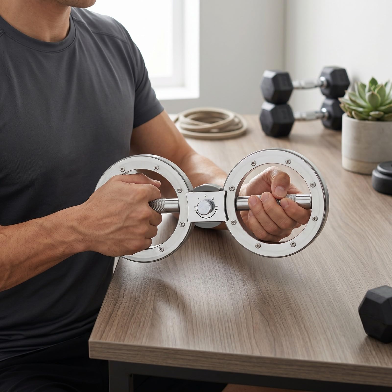 Cosiki Rotierender Unterarmtrainer, Verstellbares Widerstandsgerät für Heim- und Fitnessstudio-Workouts, Edelstahl, 360°-Drehung, Kompaktes Design