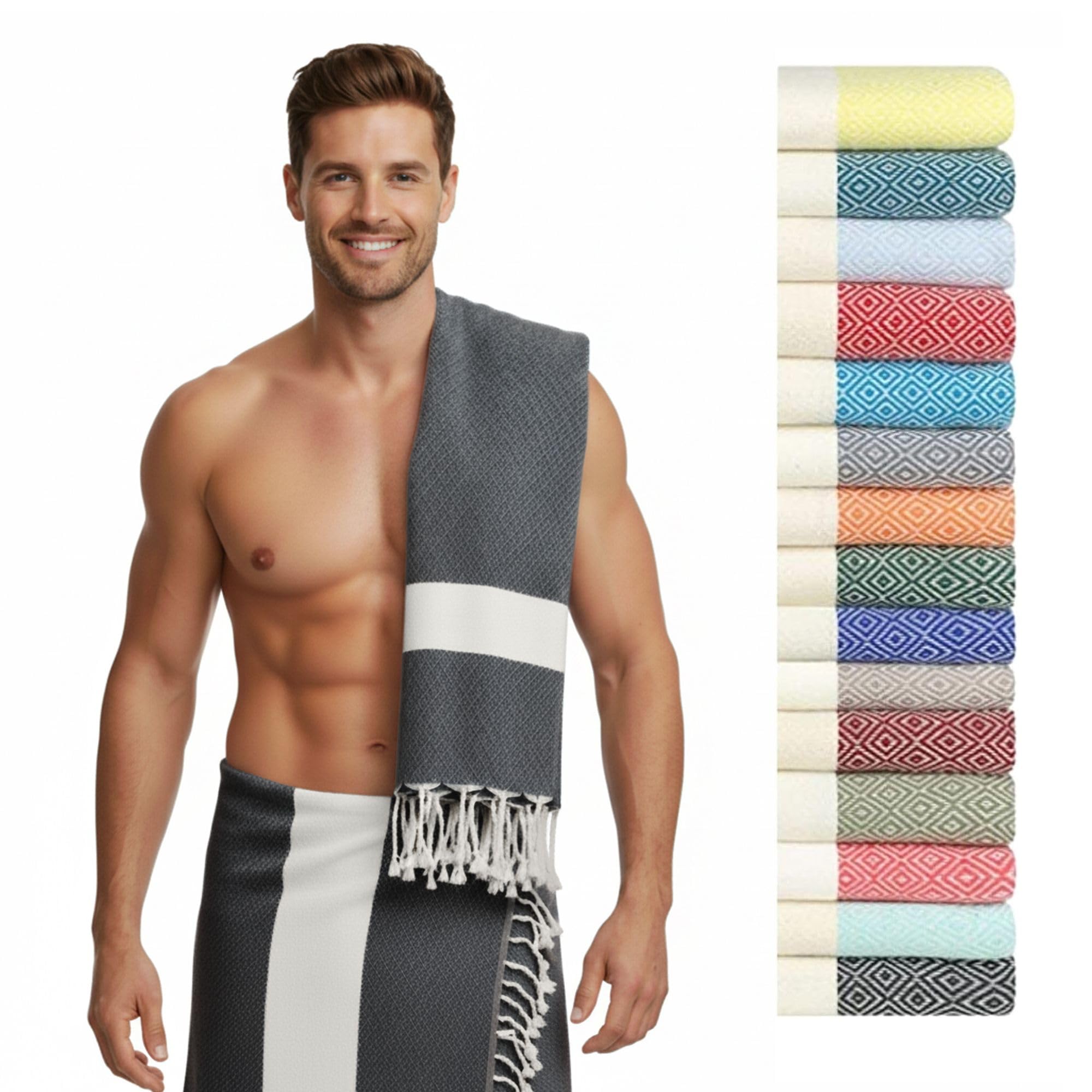 Saunahandtuch Damen Herren, Saunatuch Hamamtuch groß 100x200 Baumwolle | Sauna Handtuch XXL lang, dünn platzsparend, leicht