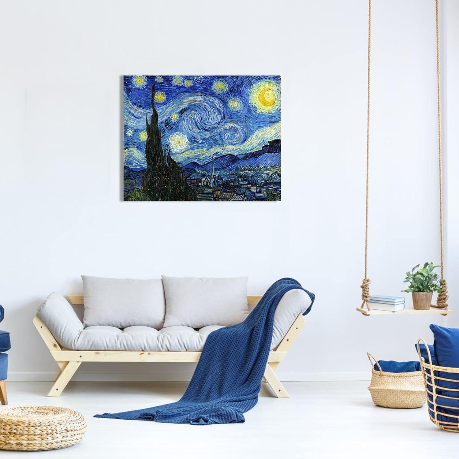 1 KINGO Van Gogh Canvas Wall Art: Starry Night Landscape Painting Picture Reproduction Room Decor - Famous Art Prints Extra Large Modern Artwork Framed Poster Bedroom Home Decoration 24" x 30"