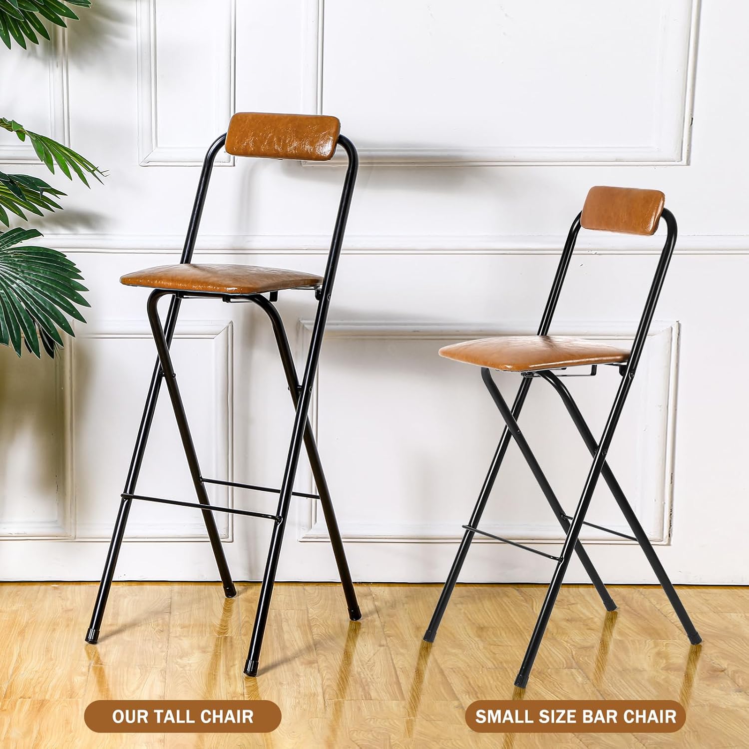1 pcs 29.5'' folding bar stool with back tall brown leather folding stool cushioned padded folding counter height stool collapsible portable barstools for adults kitchen cafe guitar