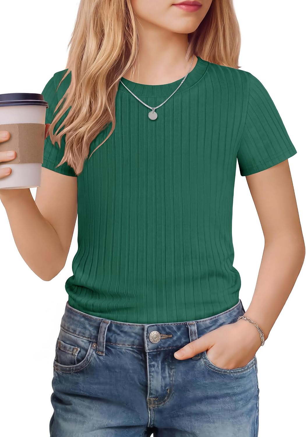 Arshiner Girls Shirt Ribbed Knit Crew