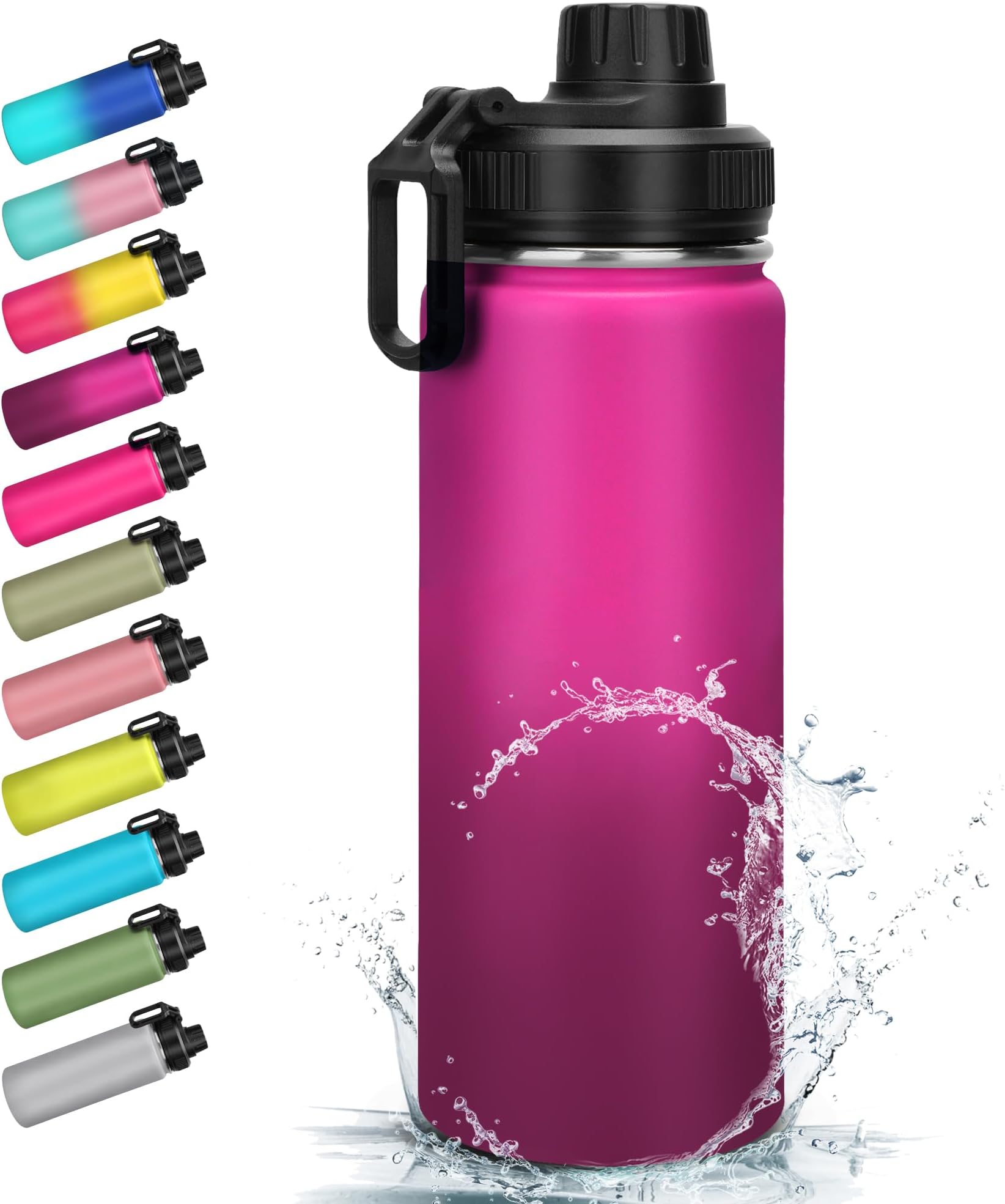 Stainless Steel Water Bottle, 500ml/18oz BPA Free Double Walled 8 Hot 18 Cold Leak Proof Thermal Insulated Vacuum Bottles for Adult Home Office School (Light to Deep Rose Red)