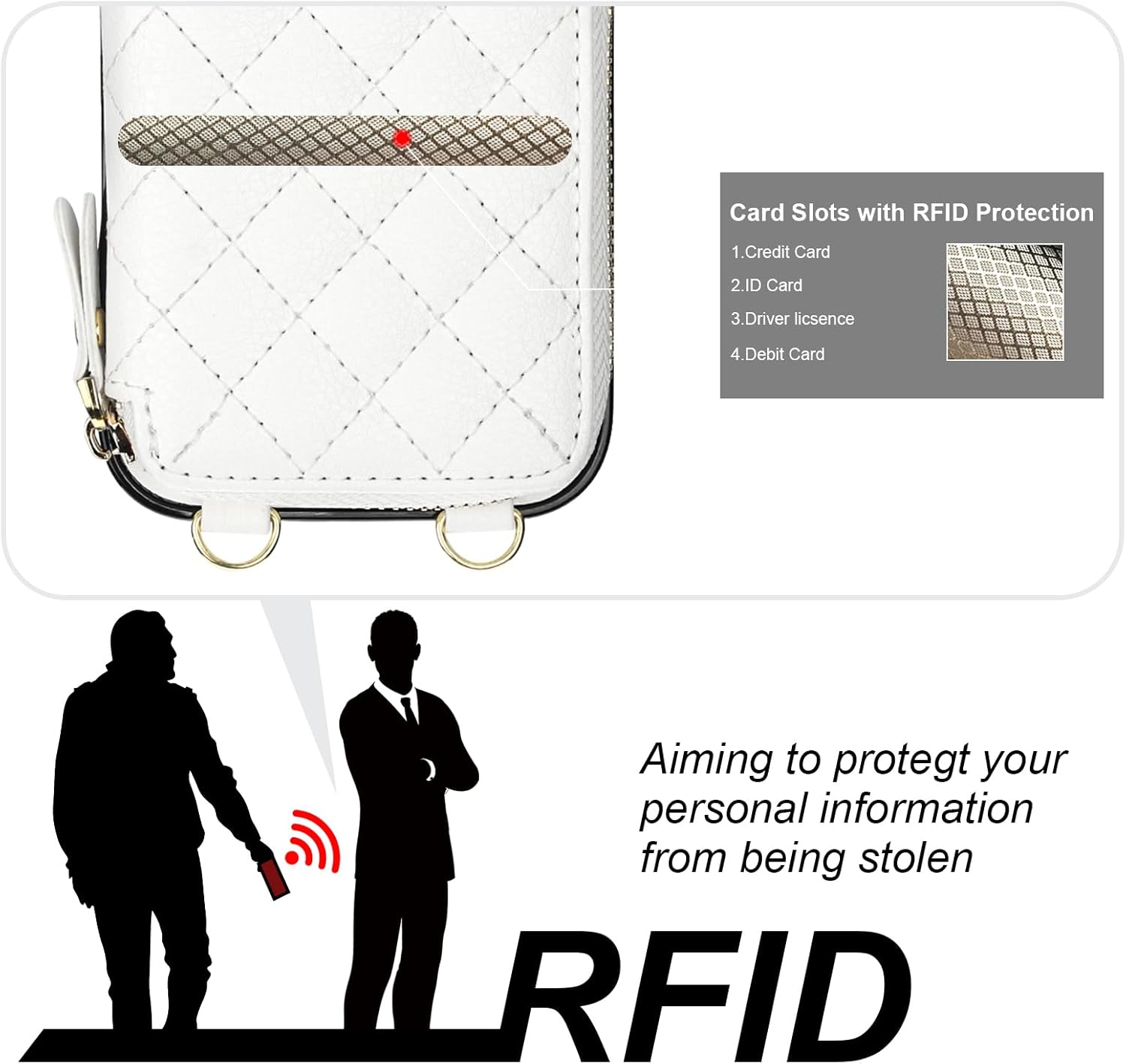 Bocasal Crossbody Wallet Case for iPhone 17, RFID Blocking PU Leather Zipper Handbag Purse Flip Cover, Kickstand Folio Case with Card Slots Holder Wrist Strap Lanyard 5G 6.3 Inch (White)