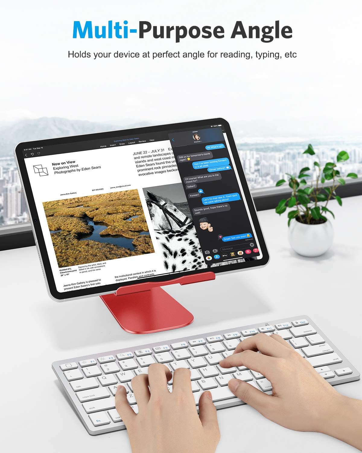 OMOTON Tablet Stand Holder Adjustable, T1 Desktop Aluminum Tablet Dock Cradle Compatible with iPad Air/Mini, iPad 10.2/9.7, iPad Pro 11/12.9, Samsung Tab and More, Red
